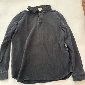 J. Crew Men's Charcoal Waffle Long Sleeve Polo Shirt